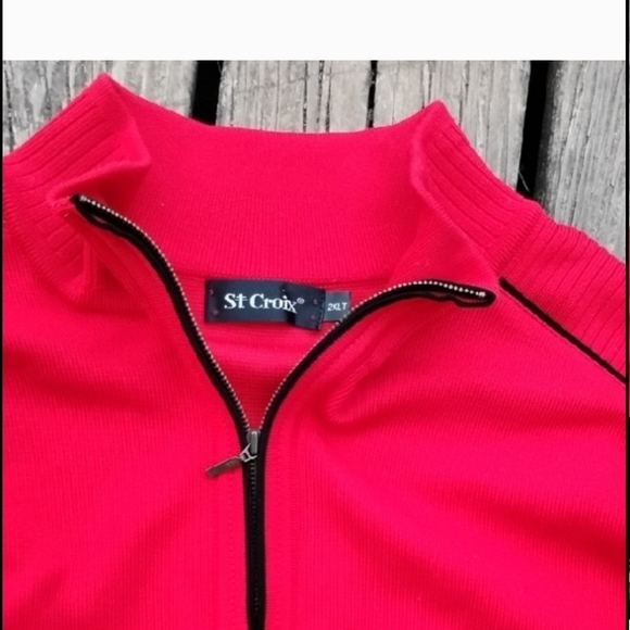 St Croix Men's Classic Red Quarter-Zip Sweater - Picture 2 of 4